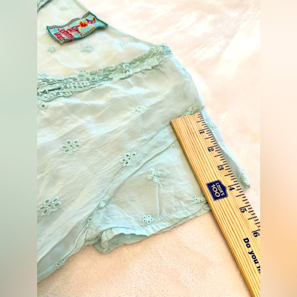 Johnny Was Kelso Eyelet Tunic Womens Sz S Short Sleeve Long Top in Arctic Mist - Picture 11 of 12